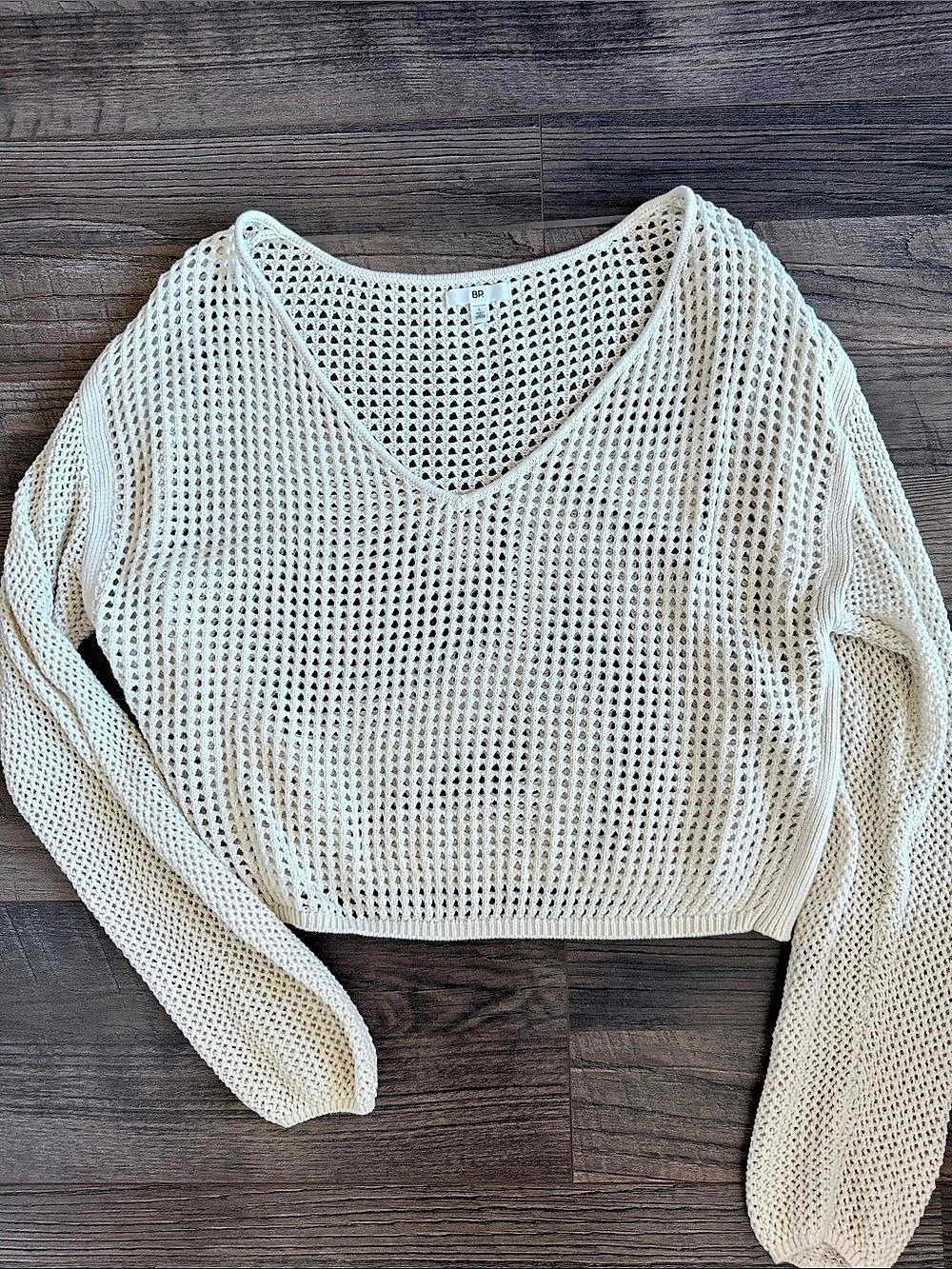 BP Crochet Knit V-Neck Cotton Sweater